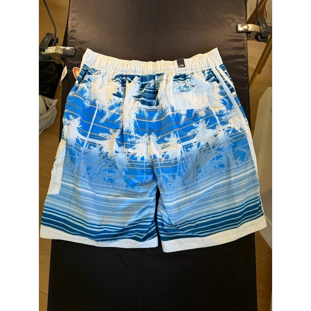 Men’s Blue Palm Tree Swim Trunks Board Shorts Tropical Beach Size XL NEW